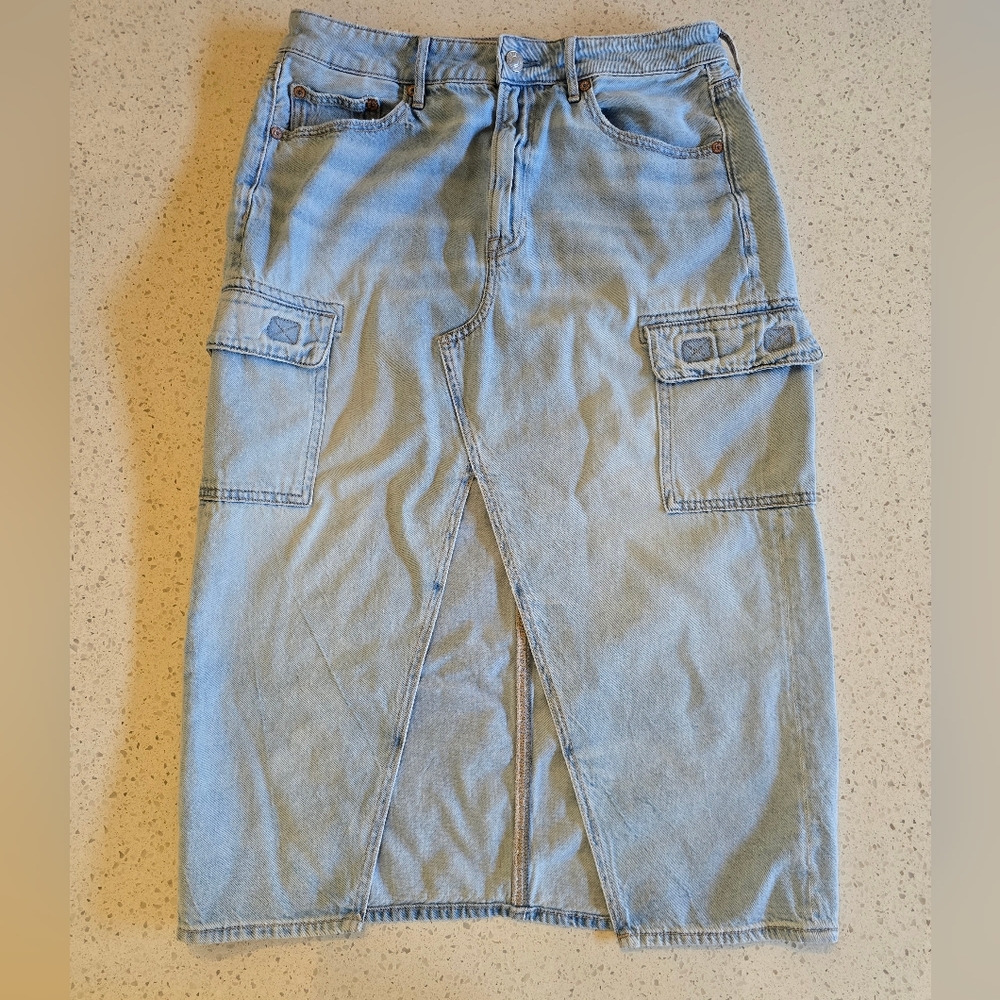 American Eagle Midi Denim Cargo Skirt